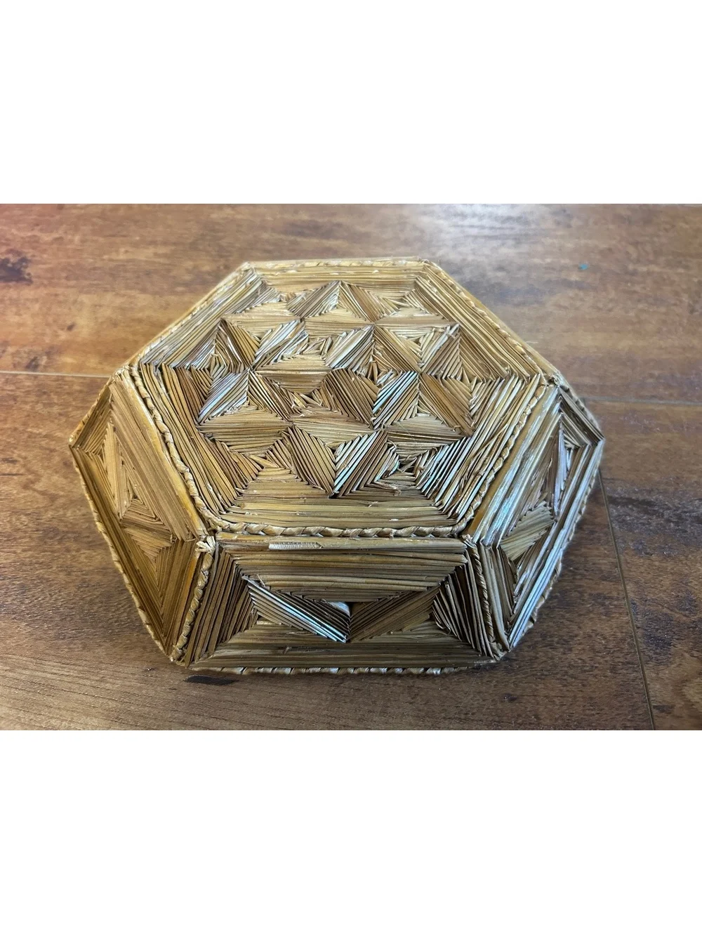 Handwoven Hexagonal Natural Fiber Basket Bowl